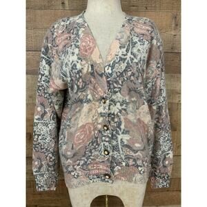 De Rotchild Vintage Grandma Floral Cardigan Silk Angora Size M Cottagecore